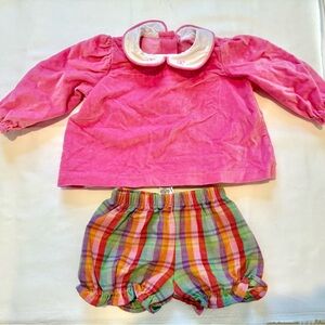 TBBC Pink Velvet Top and Plaid Shorts Set